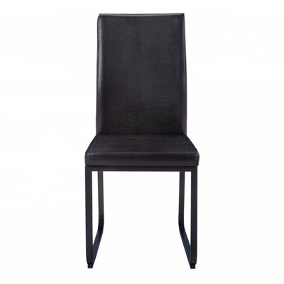 Chaise de salle à manger, ensemble de 2, latérales, rembourrées, cuisine, salle à manger, aspect cuir noir, métal noir, contemporain, moderne