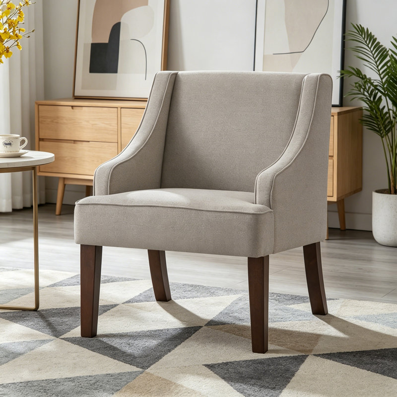 Fauteuil d'appoint moderne rembourré avec pieds en bois, Linen