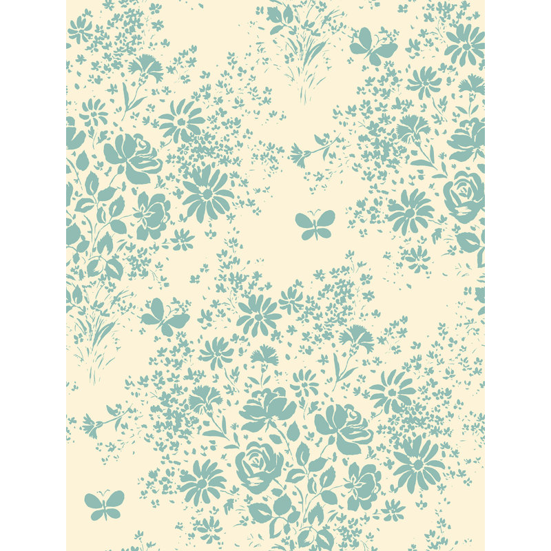 Paule Marrot Floral Non-Pasted Satin Wallpaper Double Roll by Paule Marrot, Blue/Cream