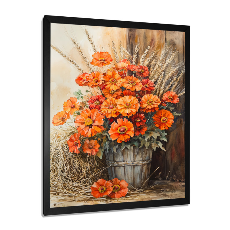 Bolton - art mural floral, H 40 po x l 30 po, Noir, noir, noir, noir, Reproduction encadrée sans passe-partout