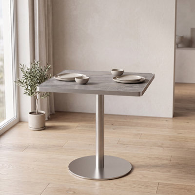 Square Sintered Stone Dining Table with Stainless Steel Pedestal Base