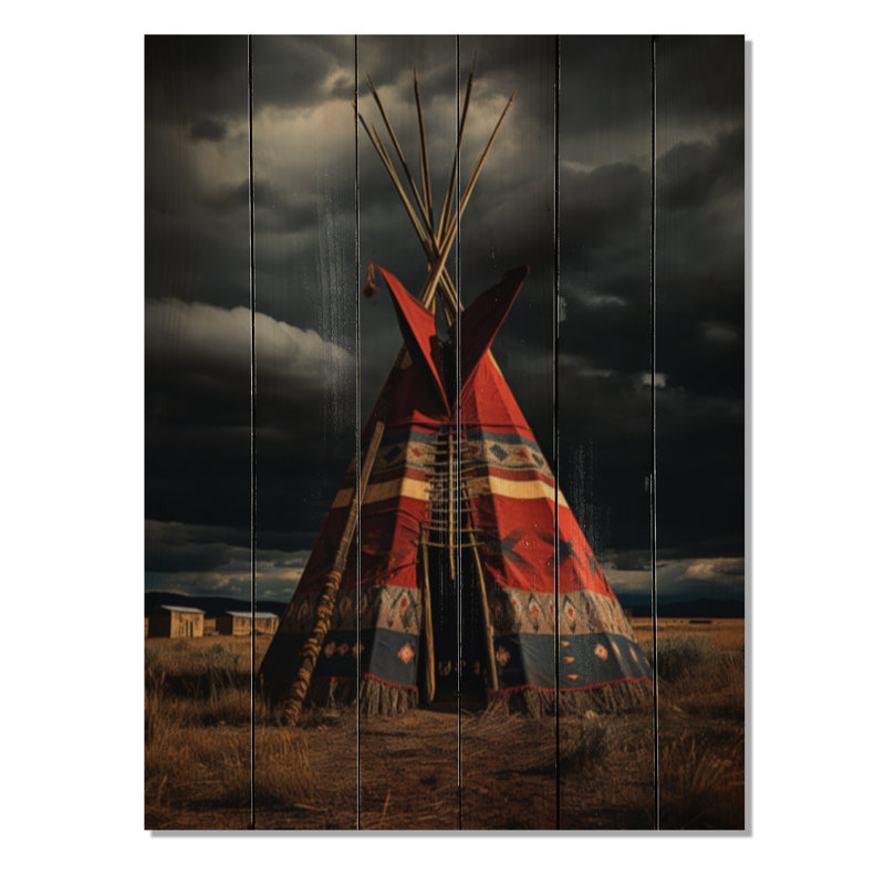 Tipi natif rouge voyage des tribus - impression de paysages urbains sur bois de pin naturel, H 32 po x l 24 po x P 0,78 po