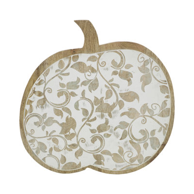 Wash Wooden Carved Vine Pumpkin 14x14x1.5
