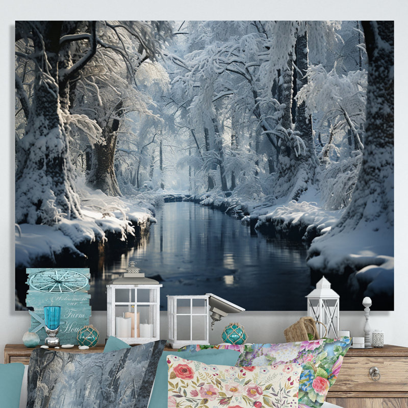 «Winter Silent Woods III - Winter Landscape», art mural, H 24 po x l 32 po x P 1 po, Toile tendue