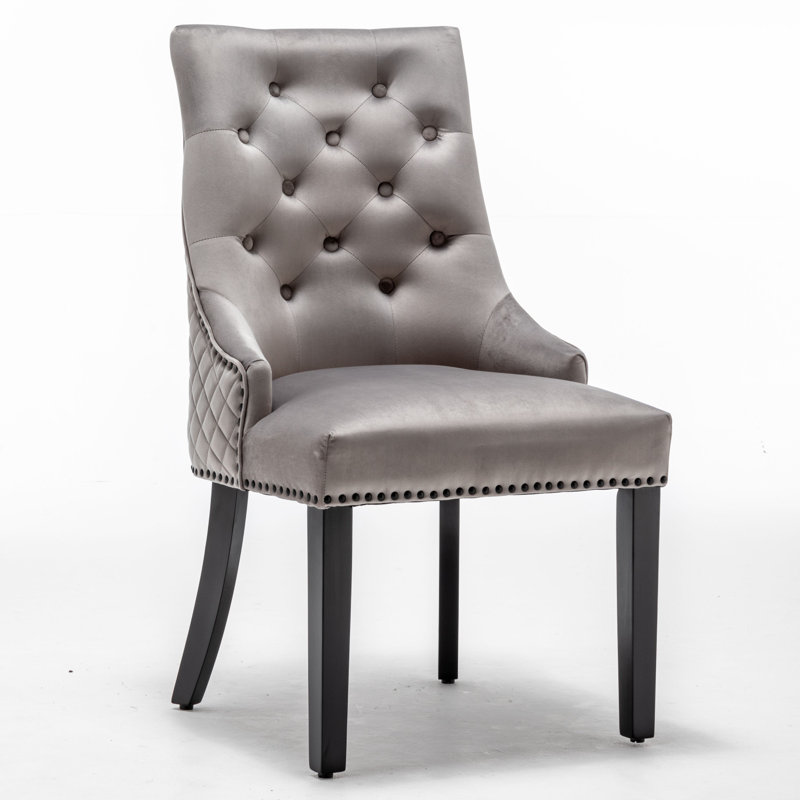 Bechtel 48cm H Tufted Velvet Upholstered Side Chair in Dark Grey, Light Grey