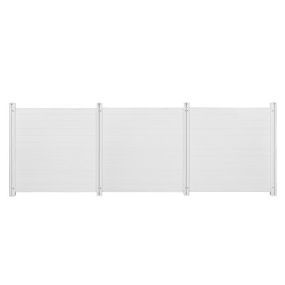 3 panneaux d'intimité extérieurs, clôture de climatiseur 50 x 50 po avec piquets de sol de 27,6 po, clôture pour équipement de piscine, clôture d'intimité en vinyle horizontale, idéale pour les poubelles et les climatiseurs, blanc