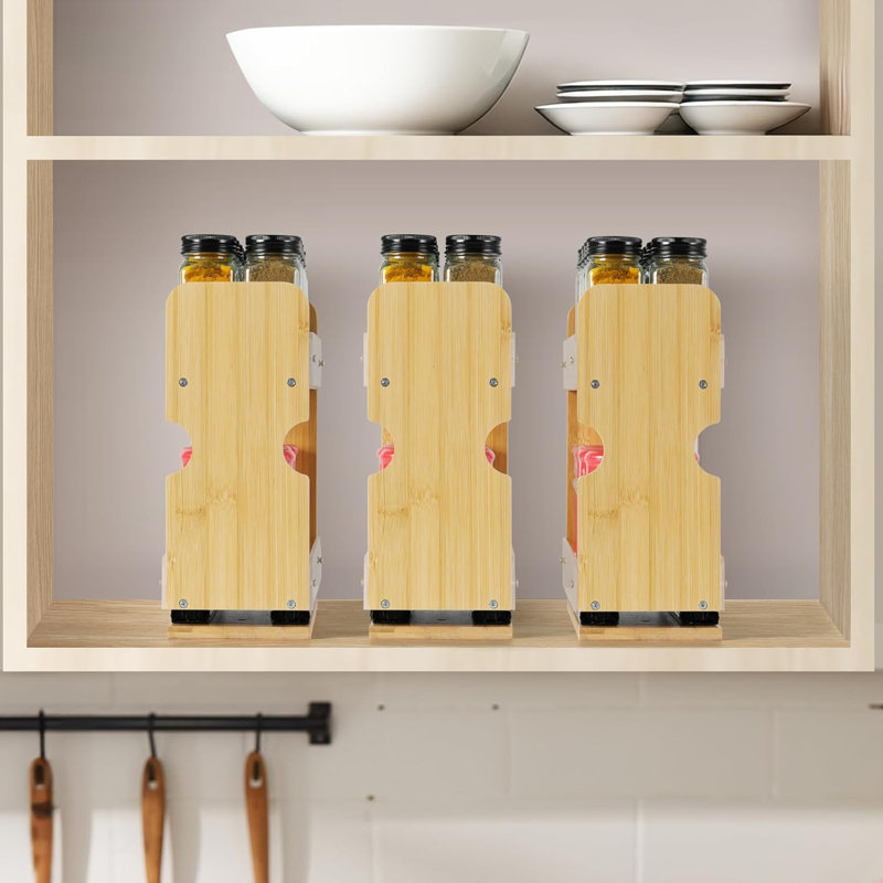 2 Tier Pull Out Spice Rack Organizer, Bamboo Sliding Spice Rack For Kitchen Cabinet