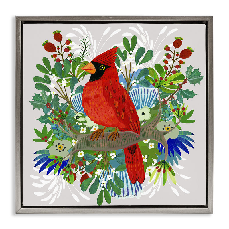 Cadre flottant cardinal Christmas Nestings, design par Kay Widdowson, H 18 po x l 18 po, Cadre flottant gris lustré