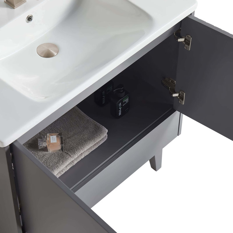 Ensemble de meuble-lavabo simple 30 po Saimah, Gris roche, Nickel satiné