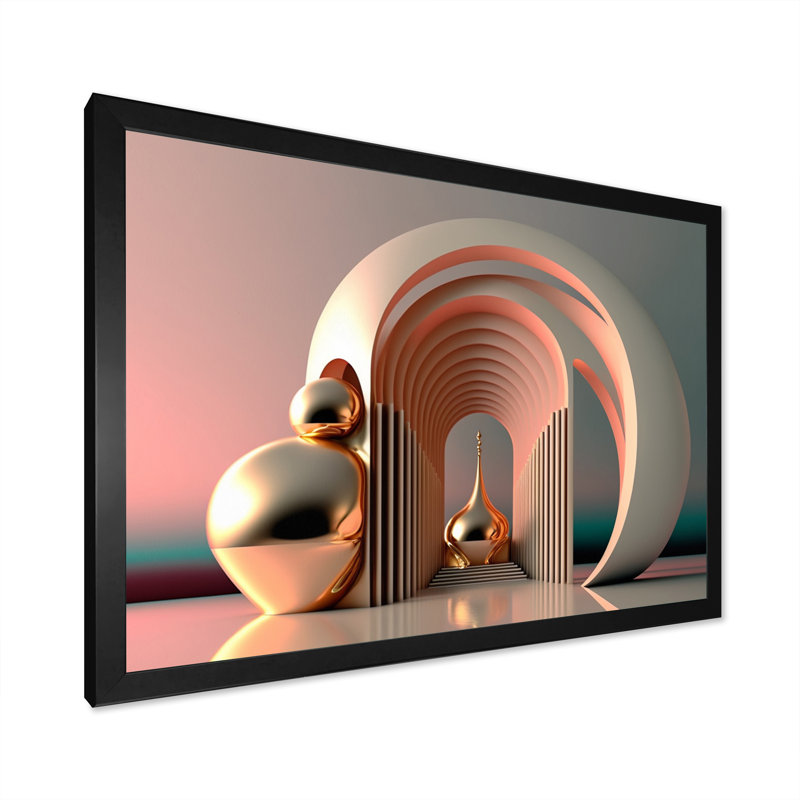 «Futuristic Golden Globe Architecture I», reproduction sur toile, Impression noire sur toile encadrée