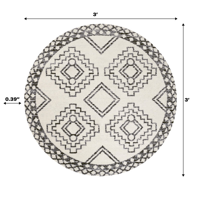 Amir Moroccan Beni Souk Cream/Black Rug, Round 3'
