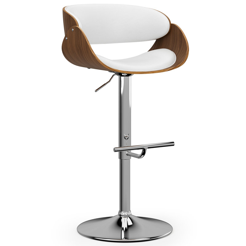 Amery Adjustable Swivel Upholstered Contemporary Bar Stool with Curved Seat and Footrest, White