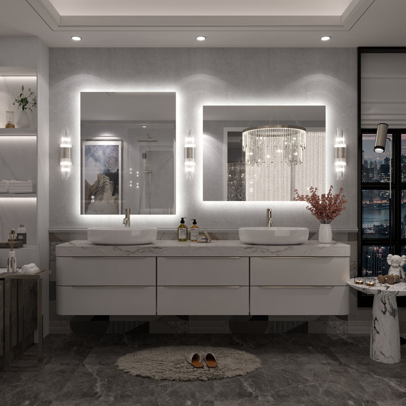 Molly Rectangle/Round/Oval LED Anti-Fog Tempered Glass Wall Bathroom Vanity Mirror - UL Certified, 36" x 28", Rectangle