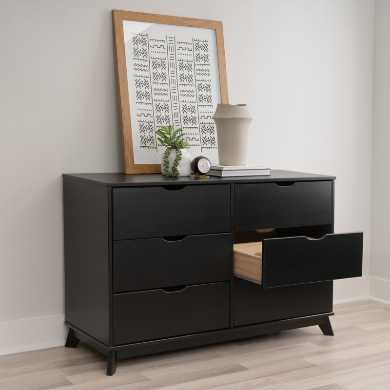 Marialana 6-Drawer Solid Wood Double Dresser , Black