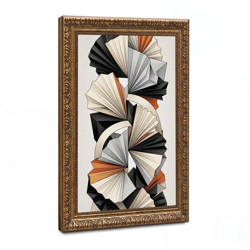 Pages de livre géométriques abstraites sur toile noire et rouille, H 24 po x l 16 po