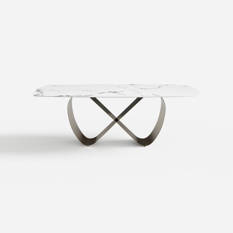 Metal Base Dining Table, 42.5" W x 86.6" L, White Stone