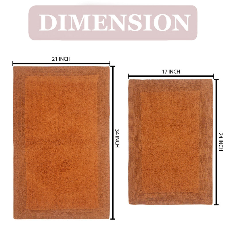 Tapis de bain luxueux 100% coton (ensemble de 2) réversible, Ensemble de 2 pièces (21 po x 34 po, 17 po x 24 p, Terre cuite