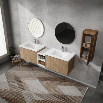 Meuble-lavabo mural 72 po avec lavabo et armoire latérale, portes 72 po