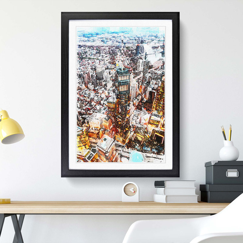 High Above New York City - Picture Frame Painting Print, Black Framed, 48cm H x 36cm W x 2cm D