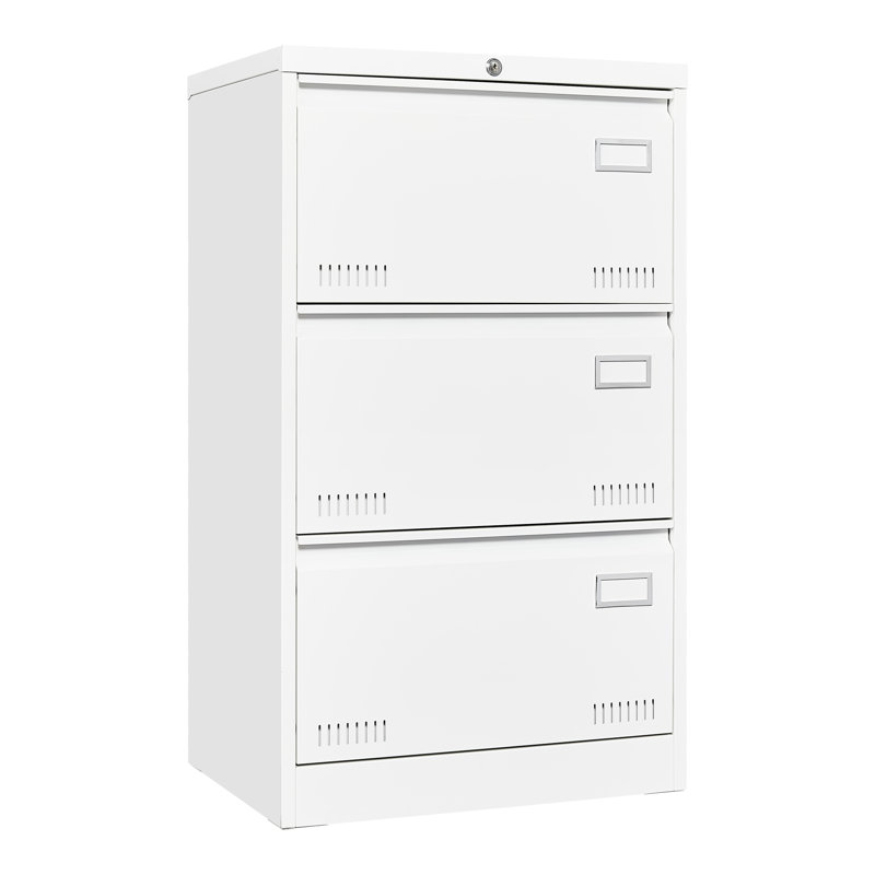 Classeur en métal blanc verrouillable, 3 tiroirs, tiroirs élargis pour un rangement de bureau efficace et sécuritaire avec serrure, sécurité renforcée
