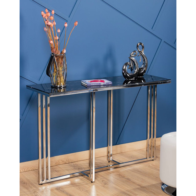 Hodgdon 120cm Glass Top Console Table, Black, Silver