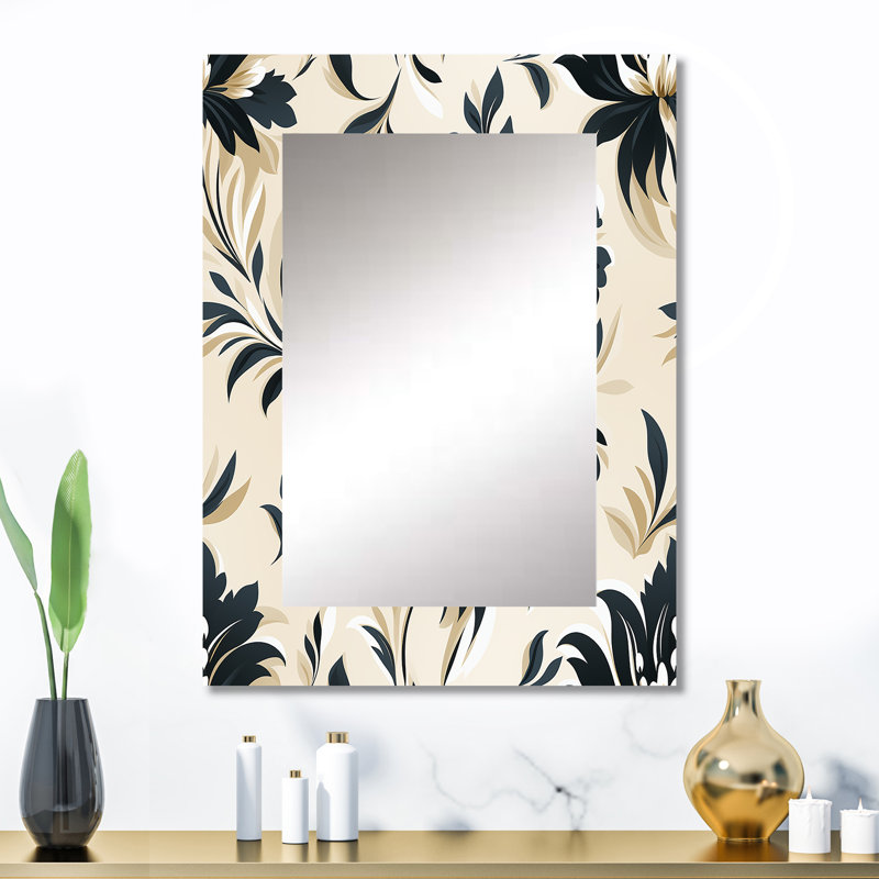Arban Beige Sleek Damask Harmony - miroir décoratif damassé, miroir mural bohème, impression d'art en métal, 32 po x 24 po