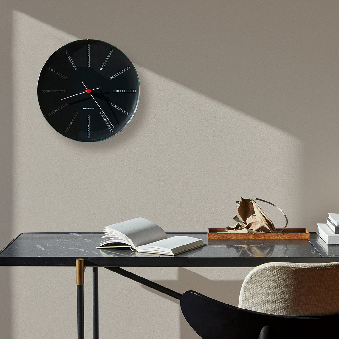Bankers Metal Wall Clock, Medium, Black/White/Red