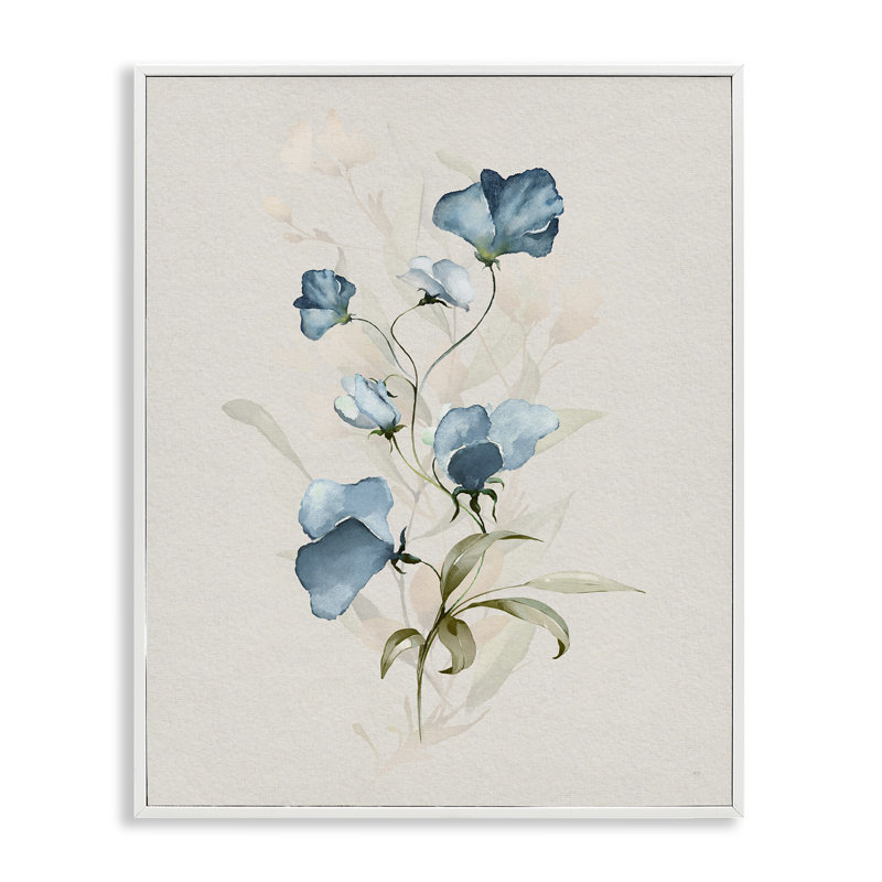 Giclée encadrée Blue Herb & Blossom, design par Susan Jill, H 20 po x l 16 po, Estampe numérique encadrée blanc bord de mer
