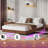 Queen Walnut Floating Bed Frame With LED Lights - Wave Curve Wood Texture, Heavy Duty Metal Slats, No Box Spring Needed-1065551499-1065551498