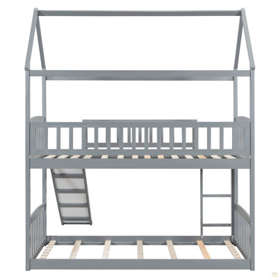 Twin Over Twin Bunk Bed with Slide, House Bed with Slide