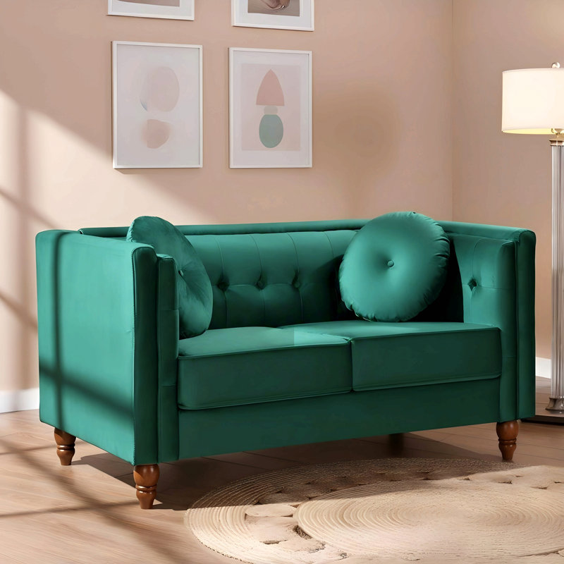 Canapé 2 places Chesterfield, Velours vert