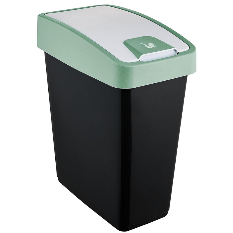 Keeeper waste bin with flip lid, Black/Green, 6.60, 47.50" H x 24" W x 39.50" D