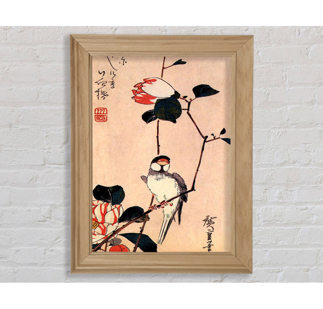 Hiroshige Java Spatz auf einem Magnolienzweig - Druck