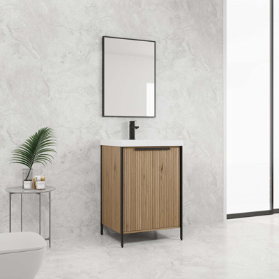 Freestanding Bathroom Vanity With Resin Sink & Soft-Close Cabinet Doors (KD-Packing)