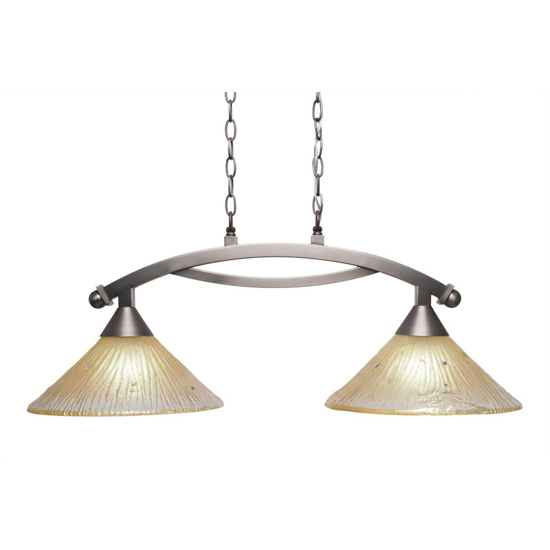 Luminaire pour îlot de cuisine 2 lumières avec verre de 12 po Eisenhauer, Ambre, Nickel brossé