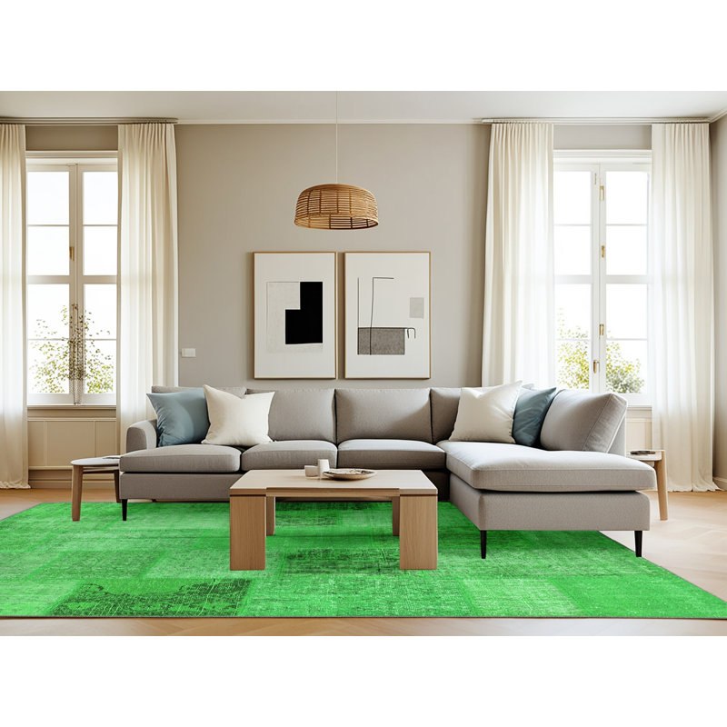 Tapis contemporains verts 944 lavables à la machine, Rectangle 8 pi x 12 pi