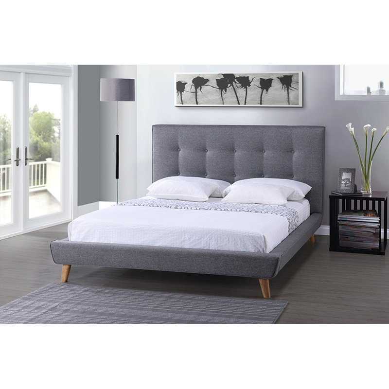 Johnnell Upholstered Platform Bed, Gray, Queen