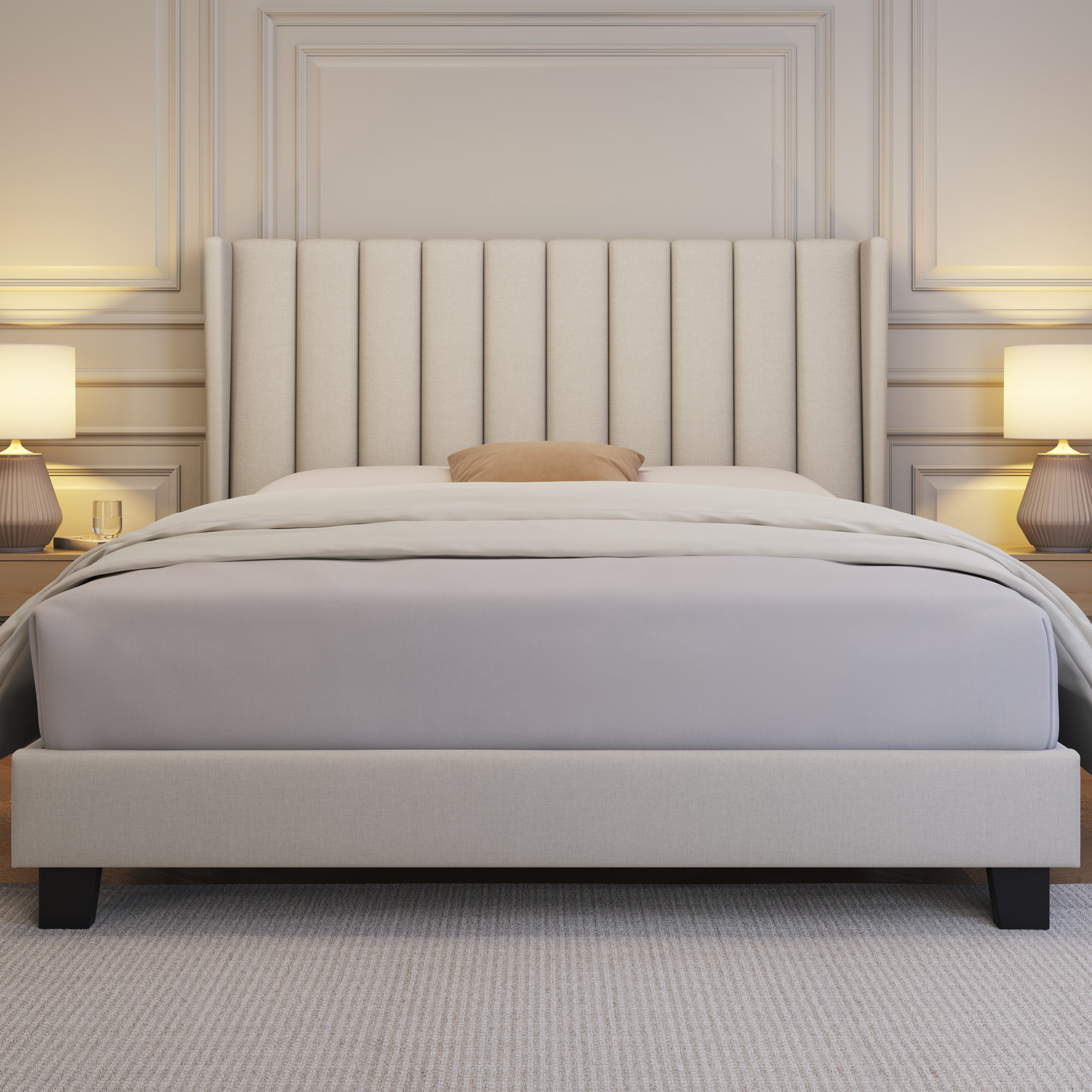 Upholstered Bed Frame with Channel Tufted Headboard
