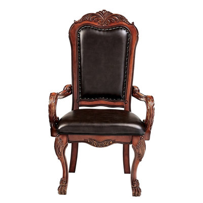 Brown Cherry Oak Arm Chair Of 2 With Uncommon Nailhead Trim And Wooden Scalloped Apron  2  Elegant Seat