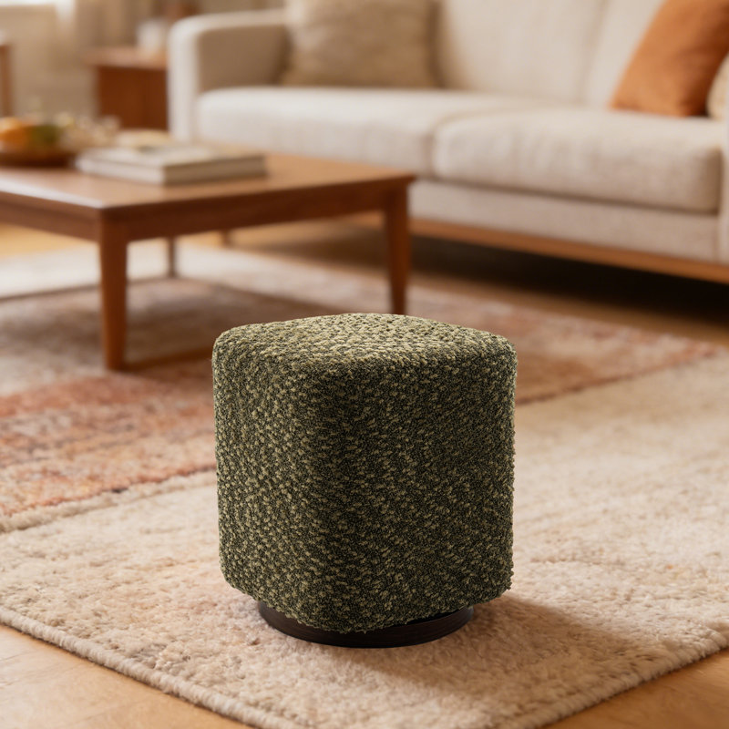 15" Wide Upholstered Swivel Pouf Ottoman, Green, Brown