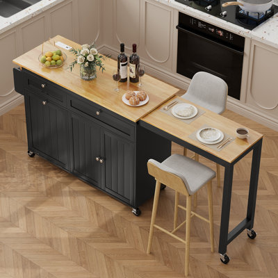 81.6" Kitchen Island With Extendable Dining Table 2 Drawers And 2 Doors Cabinet For Kitchen