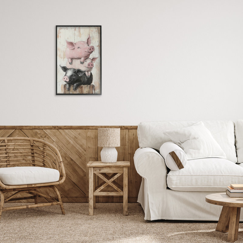 Estampe numérique cochon et porcelet, conception de Tina LeCour, Giclée encadrée noir minuit, H 18 po x l 12 po