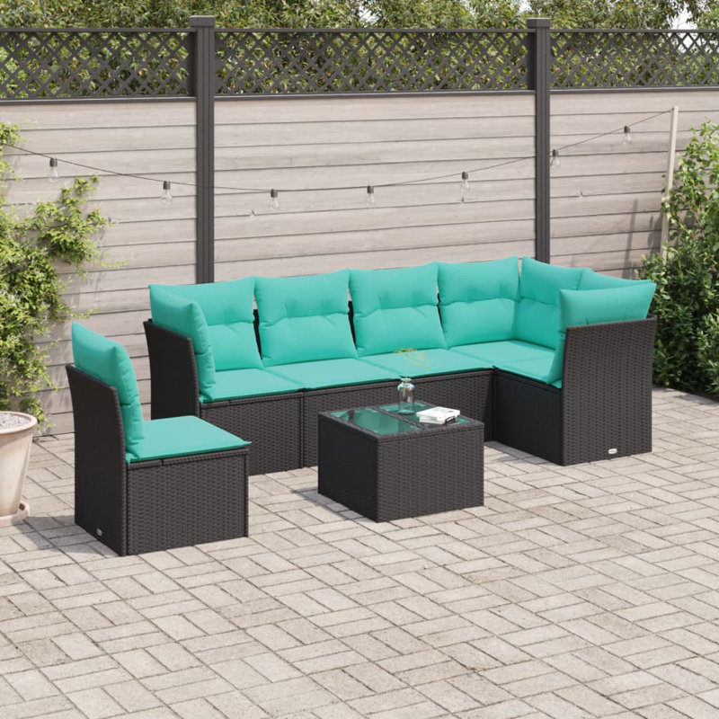  Ensemble de canapé de patio 7 pièces avec coussins en rotin de polyester noir