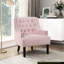 Chaise en chenille rose avec construction en bois massif et bouton - pour la décoration de la pièce de salon