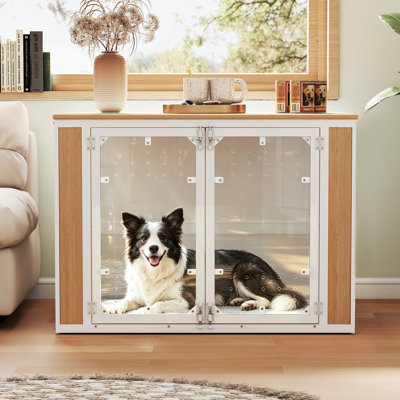 42"W Dog Crate Furniture, Furniture Style Double-Door Pet Kennel With Washable Mat For Medium To Large Dogs