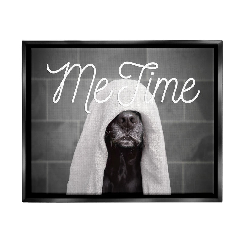 Me Time Pet Dog Bathroom Portrait Jet Black Framed Floating Canvas Wall Art by Adobe Stock, 21" H x 17" W