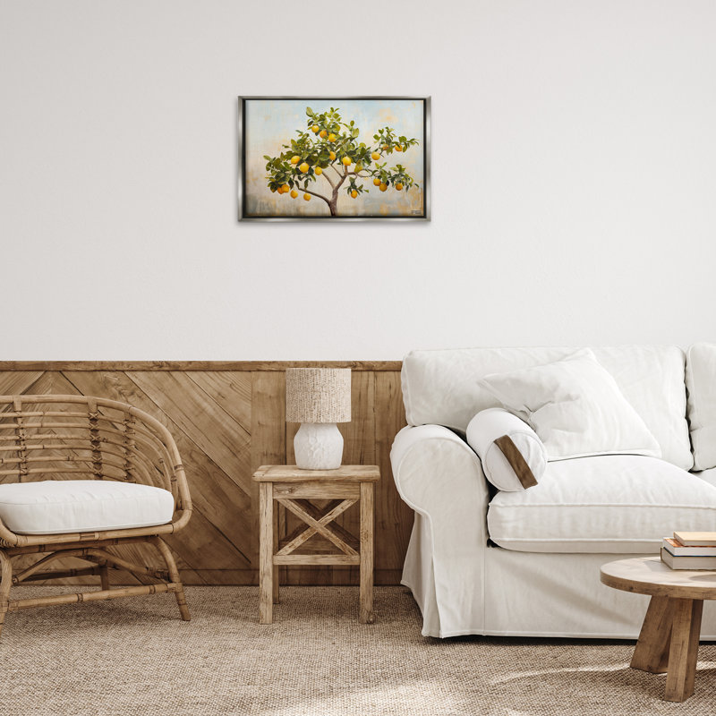 Toile flottante encadrée «Lemon Tree Branches» par RB, Cadre flottant gris lustré, H 17 po x l 25 po