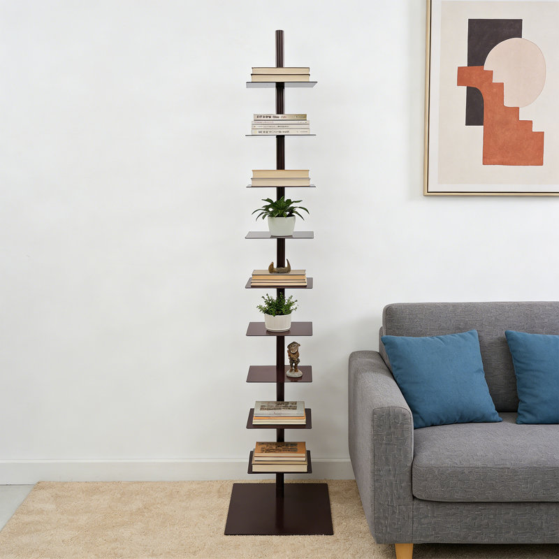 Bibliothèque verticale rotative à 9 niveaux pour bureau à domicile, Brun
