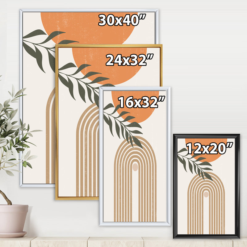 Abstract Sun Moon Leaves I - Print on Canvas, Black Framed, 32" H x 24" W x 1" D