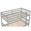 Lit superposé simple au-dessus de simple en bois d'hévéa avec lit gigogne, lit superposé convertible avec échelle et garde-corps de sécurité-986714458